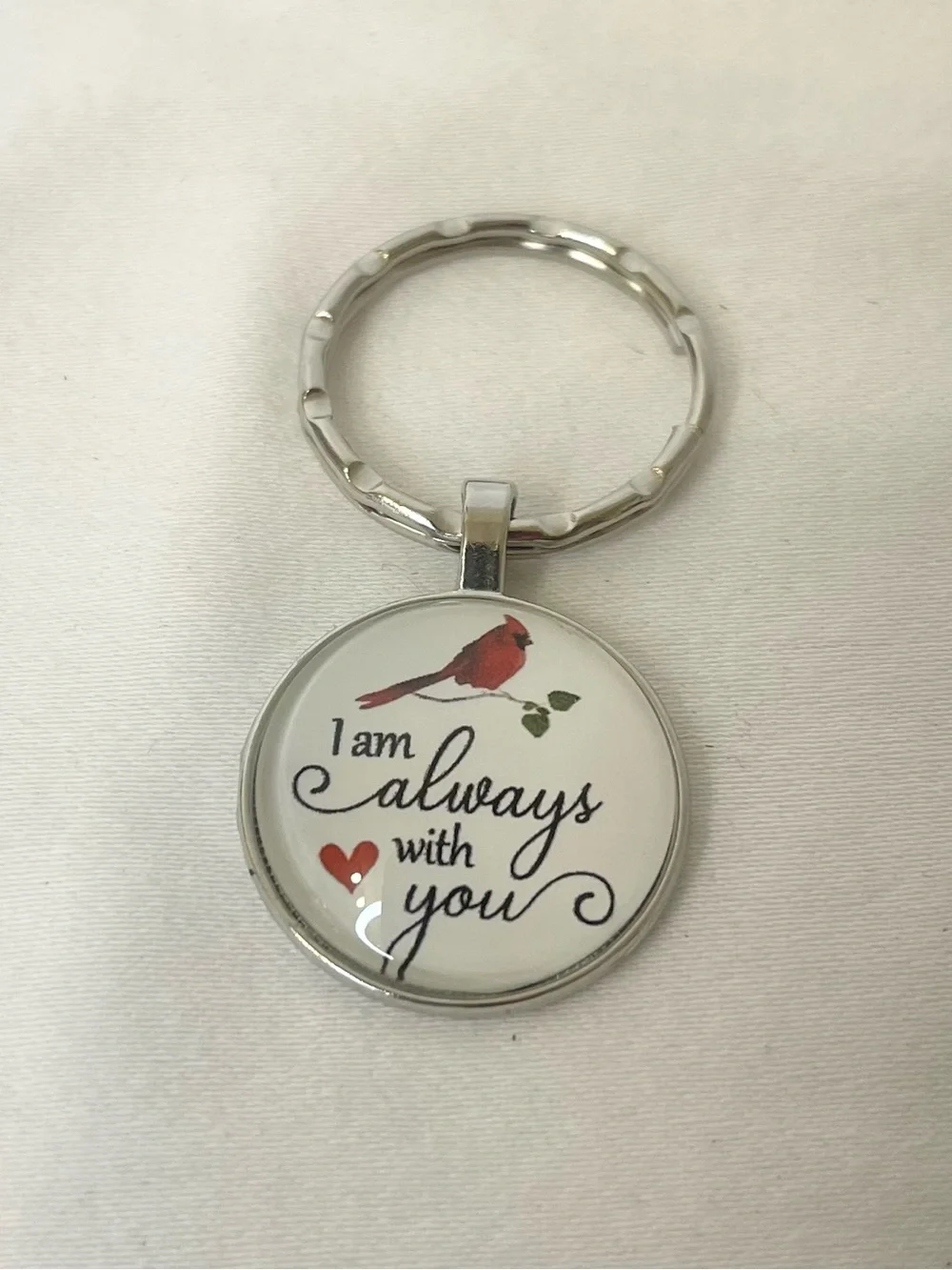 Silver Keychain Pendant with Red Cardinal 